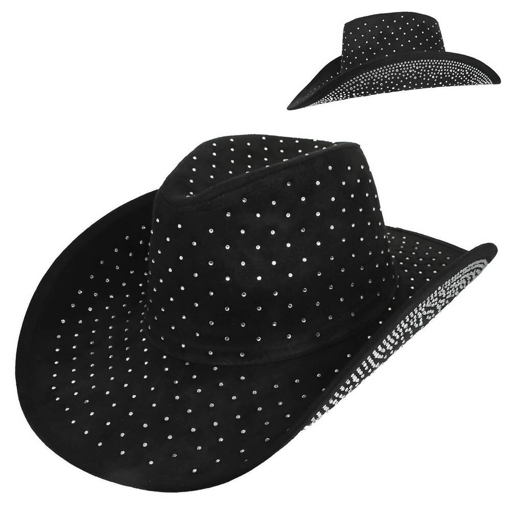 NEW SOPHIA COLLECTION women's fashion rhinestone jeweled cow boy hat in black